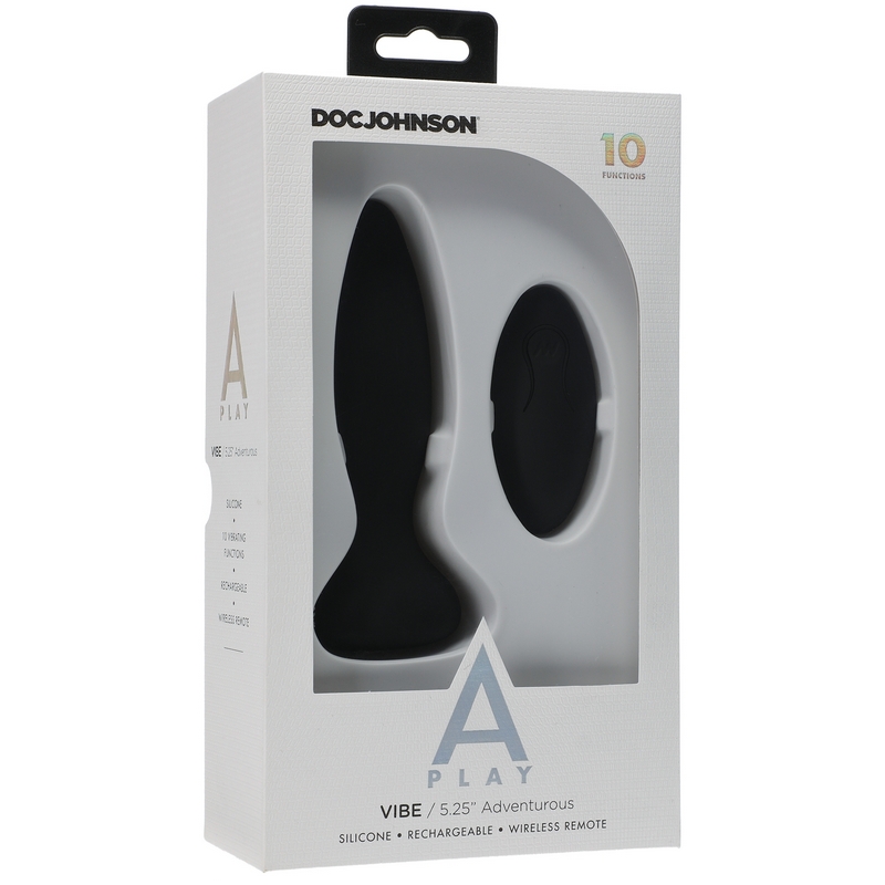 D0300-03 BX Doc Johnson A-Play Adventurous Vibe Silicone Anal Plug with Remote Black