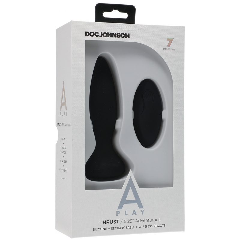 D0300-07 BX Doc Johnson A-Play Adventurous Thrust Silicone Anal Plug with Remote Black