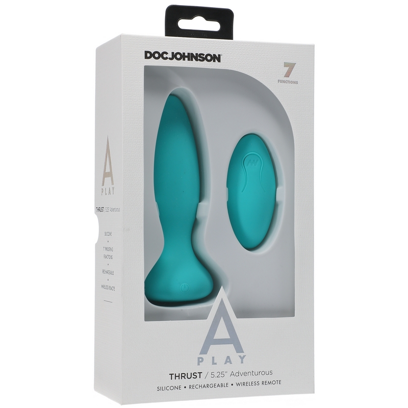 D0300-08 BX Doc Johnson A-Play Adventurous Thrust Silicone Anal Plug with Remote Teal