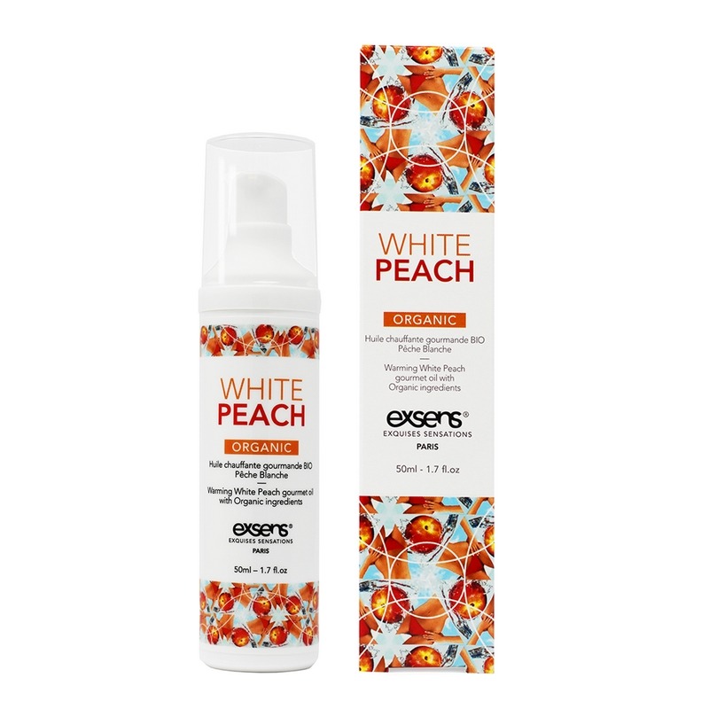EX1200 Exsens 50 ml Organic Warming Gourmet Massage Oil White Peach Organic