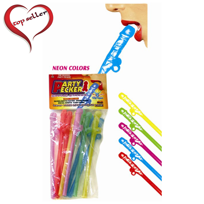 HP2103 Hott Products 5 Assorted Neon Colors Party Pecker Sipping Straws 10/Bag