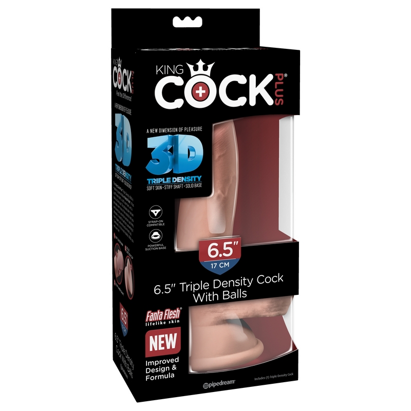 PD5717-21 Pipedream Products  King Cock Plus 6.5” Triple Density Cock with Balls Beige