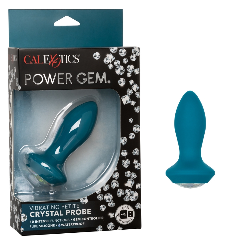 SE0385-06-3 California Exotics  Power Gem Vibrating Petite Crystal Probe Blue