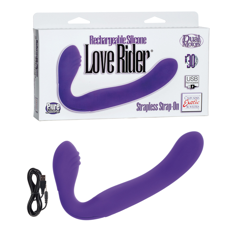 SE1499-65-3 California Exotics Rechargeable Silicone Love Rider® Strapless Strap-On Purple