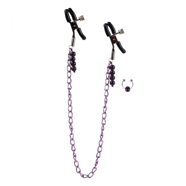 SE2609-14 CL California Exotics Nipple Chain with Navel Ring Purple